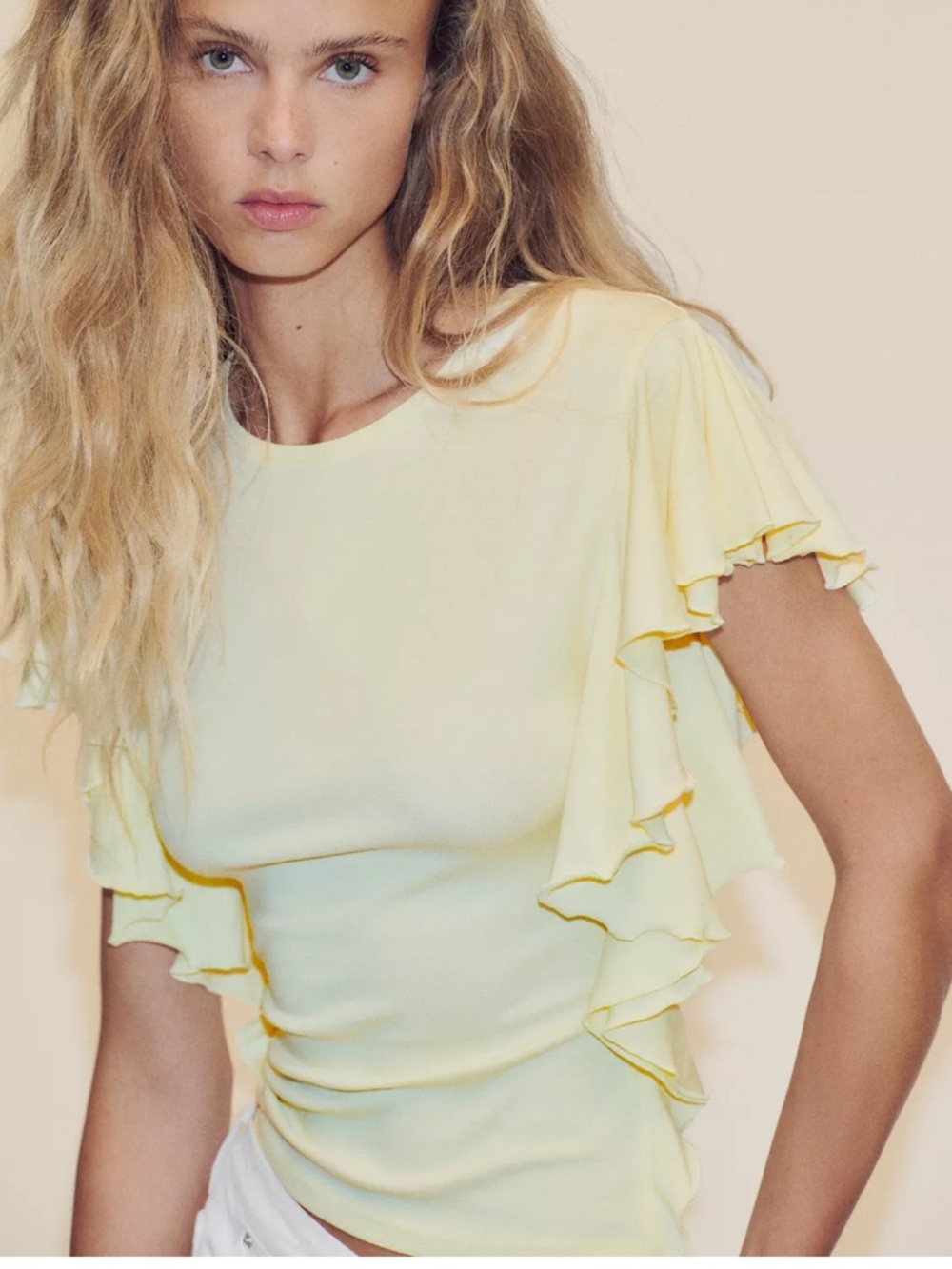 ZARA Ruffled Sleeve T-Shirt